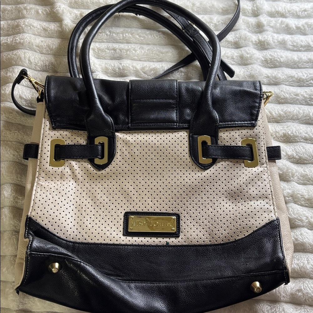Betsey Johnson Black and Cream Perforated Handbag